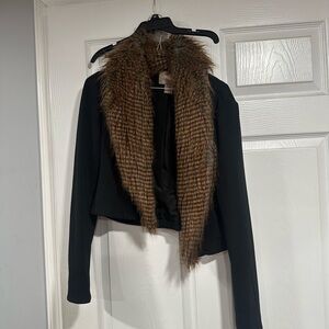 Black Jacket with Brown Faux Fur Collar